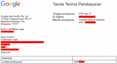 bukti pembayaran google adsense 21 agustus 2020