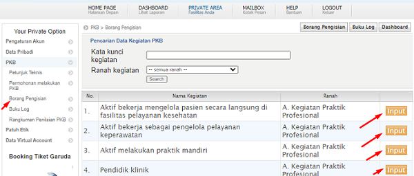 halaman borang pengisian PKB
