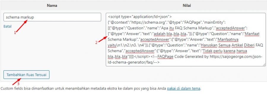 Menu Custom Field Untuk Menambahkan Kode JSON-LD