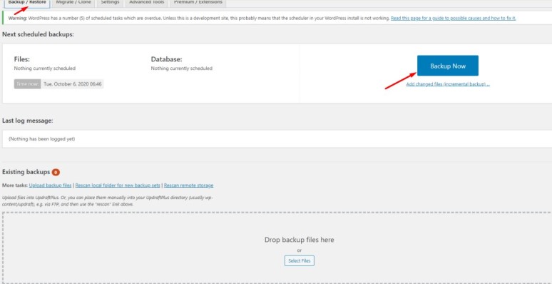 Proses Backup File Dengan UpdraftPlus