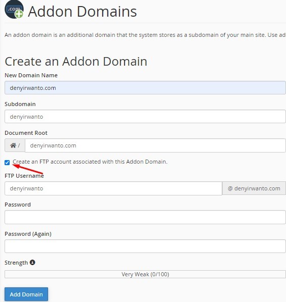 Tampilan Add Domain di Hosting Baru Lewat Cpanel
