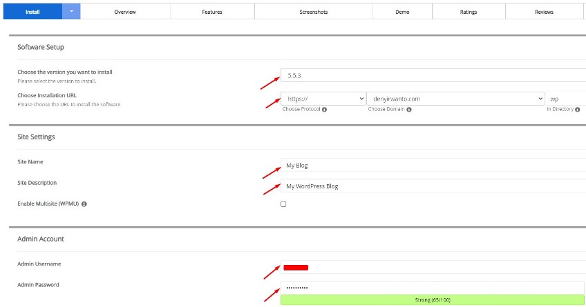 Tampilan Instalasi WordPress Self Host Lewat Softaculous Installer