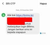 pesan OTP yang masuk via SMS